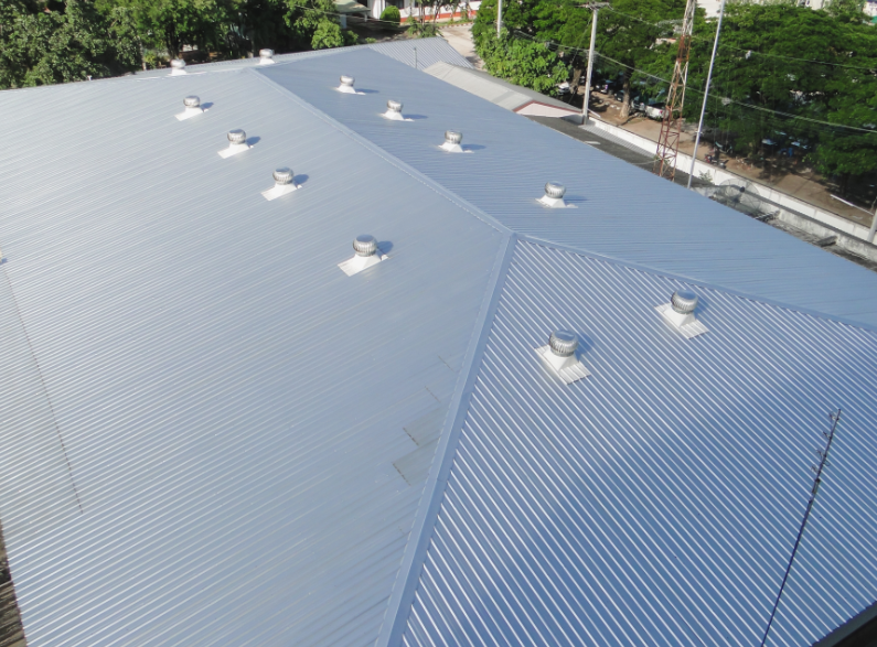 A commercial building with metal roofing