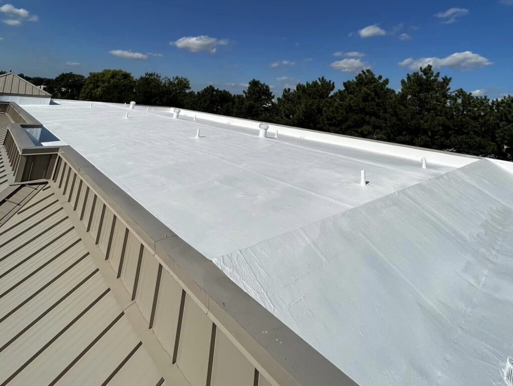Commercial roof with white roof coating