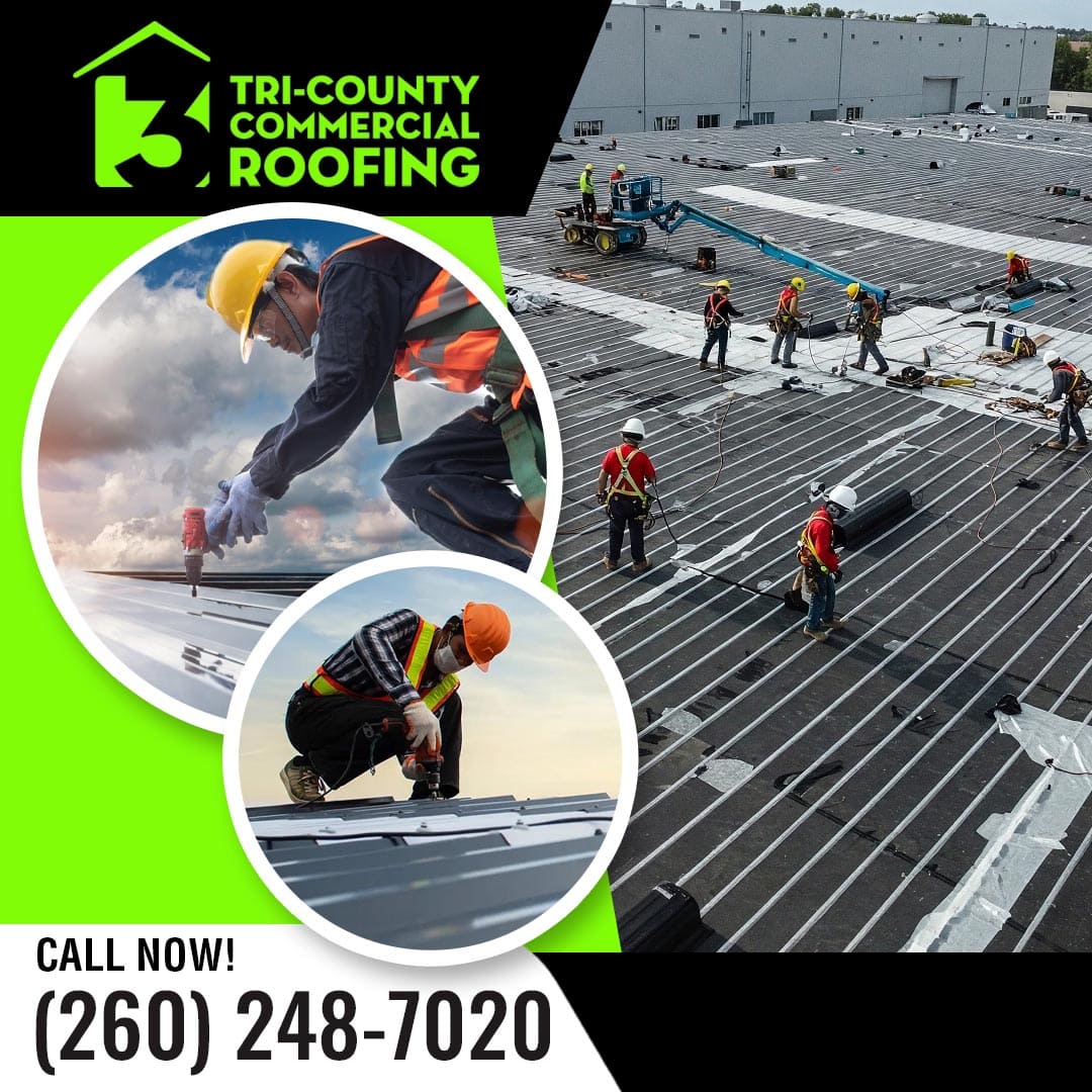 Tri-County Commercial Roofing crew installing a commercial roof.