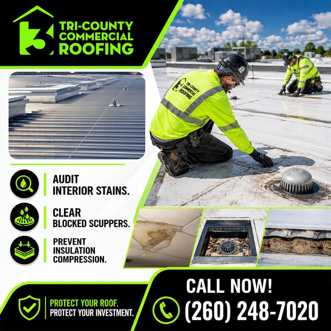 Tri-County Commercial Roofing crew working on commercial roof. 