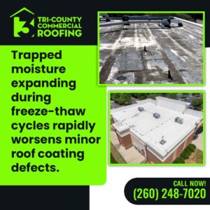 Trapped moisture worsens roof coating defects- Tri-County Commercial Roofing